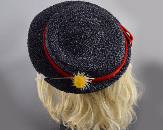 Black Straw Womens Boater Style Vintage 30s Tilt … - image 8