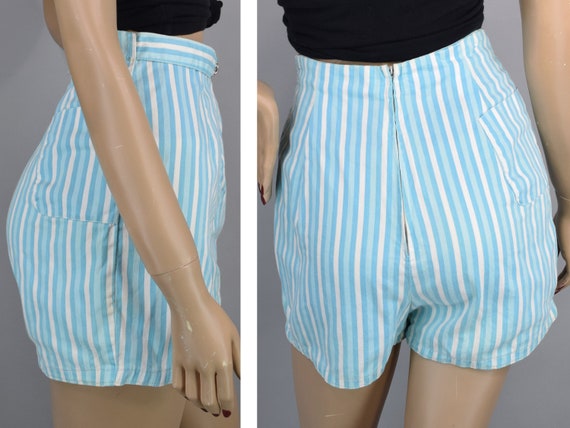 Light Blue & White Striped High Waist Vintage 50s… - image 4