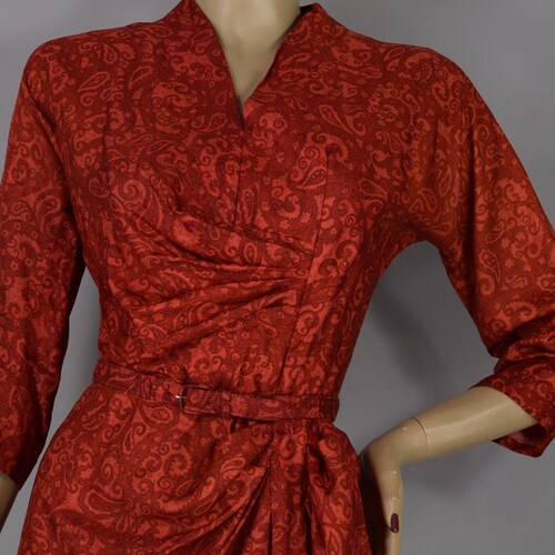Red & Orange Paisley Swirl Wiggle shops Vintage 50s Cocktail Dress M