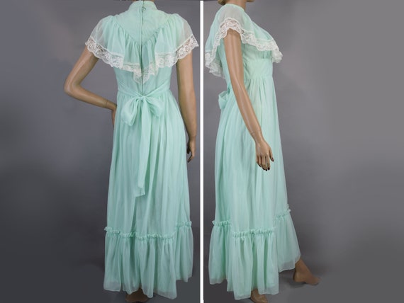 Mint Green & Lace Vintage 70s Maxi Dress with She… - image 3