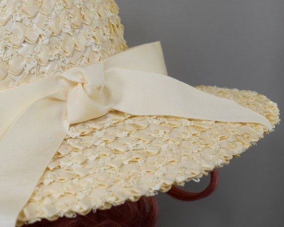 Cream White Vintage 60s Straw Hat with Wide Brim … - image 9