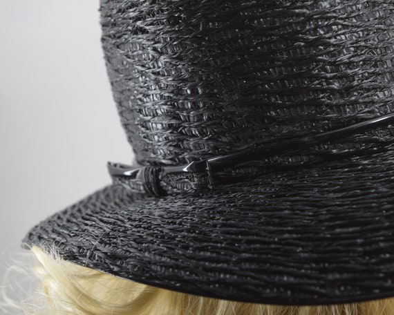 Black Straw & Patent Wide Brim Vintage 60s Hat - image 8