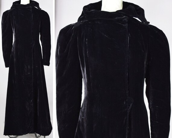Black Velvet Full Length Vintage 30s Opera Coat S