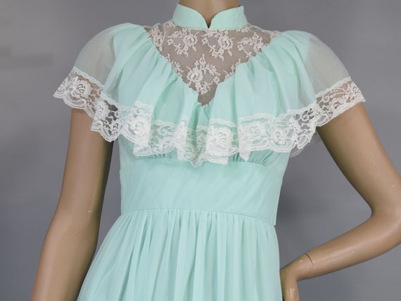 Mint Green & Lace Vintage 70s Maxi Dress with She… - image 4