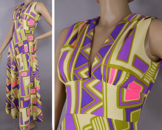 Pink Purple & Green Geometric Print Sleeveless Vin