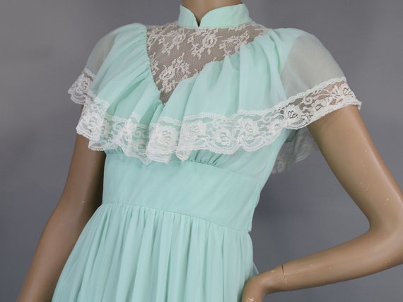Mint Green & Lace Vintage 70s Maxi Dress with She… - image 6