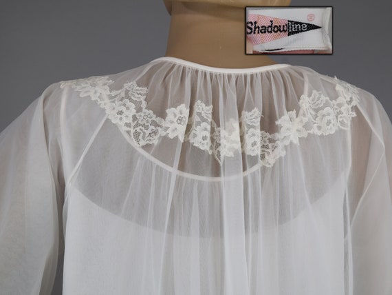 Sheer White Vintage 60s Peignoir Set Gown & Robe … - image 8