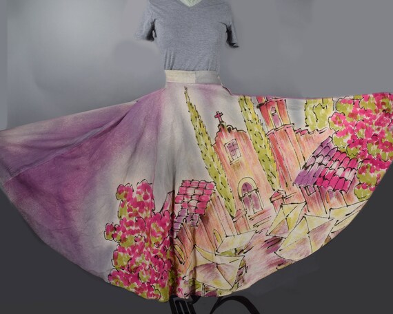 Gray Mexican Village Vintage 50s Hand Painted Circ