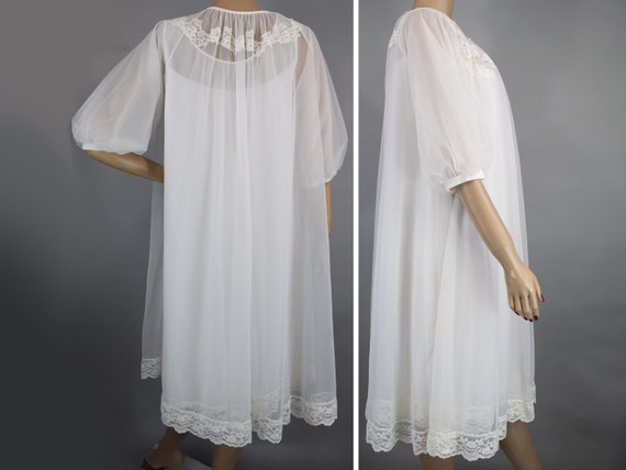 Sheer White Vintage 60s Peignoir Set Gown & Robe … - image 2