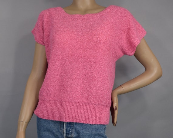 Bubble Gum Pink Vintage 80s Slouch Sweater Boucle… - image 2