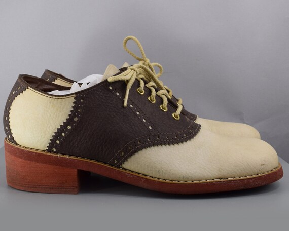 Disco Era Cream \u0026 Brown Saddle Oxford 
