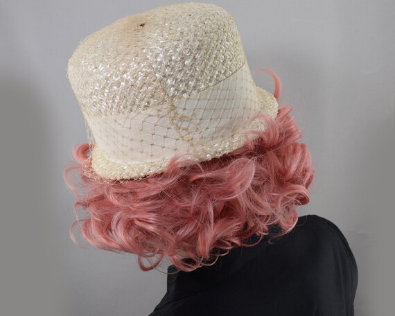 Vanilla Cream Lightweight Straw Vintage 60s Hat w… - image 6
