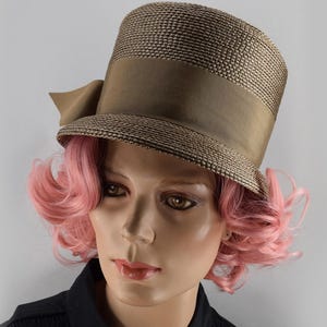 Bronze Brown Vintage 60s Hat Lightweight Straw with Wide Bow