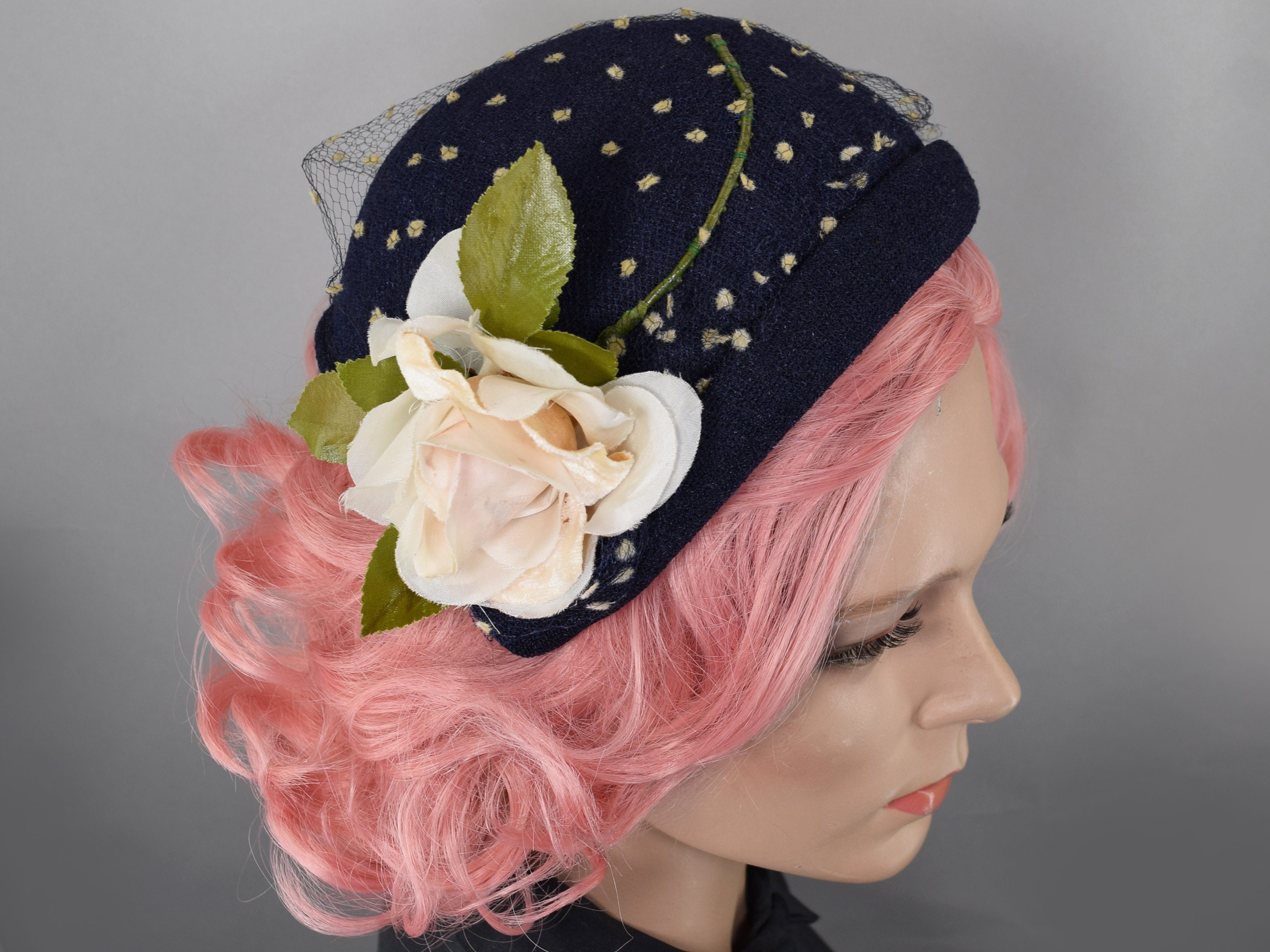Vintage Modern Miss Black Calot Juliet Hat W Velvet Piping Trim & Flower Pin Velvet Juliet Cap - Etsy main image 2