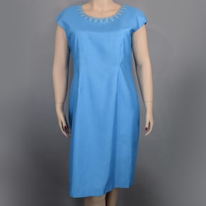 Sky Blue Vintage 60s Dress with Crochet Lace Trimmed Neckline Plus Size XL