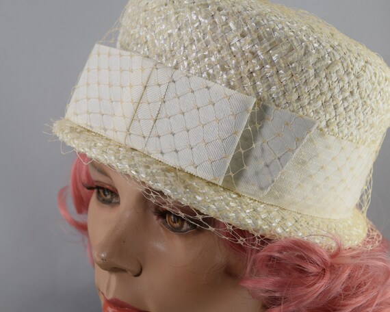 Vanilla Cream Lightweight Straw Vintage 60s Hat w… - image 8
