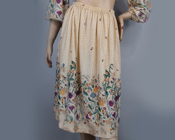 Cream Boho Floral Vintage 70s Top & Skirt Set wit… - image 10