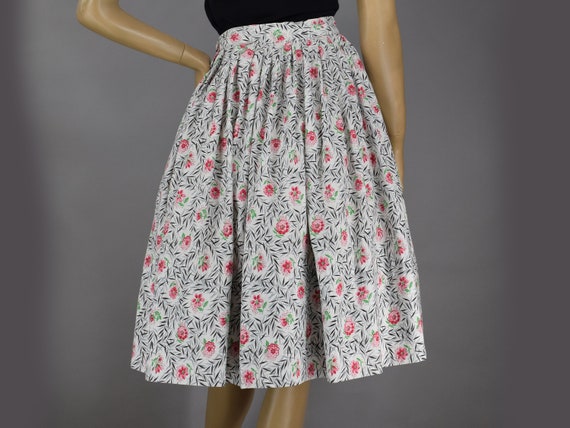 Pink & Gray Vintage 50s Full Skirt Floral Print X… - image 4