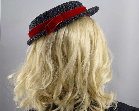 Black Straw Womens Boater Style Vintage 30s Tilt … - image 5