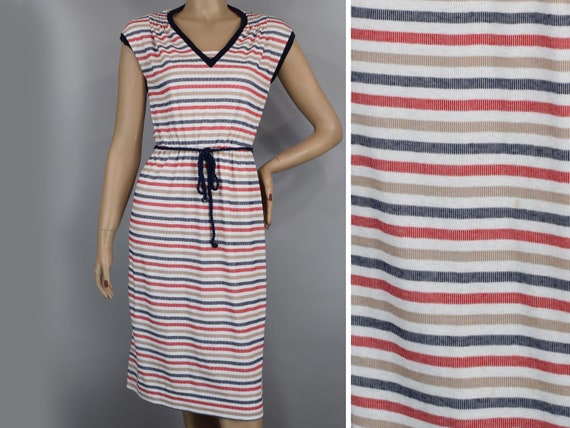 Red & Blue Striped Vintage 80s Dress Soft Heather… - image 1