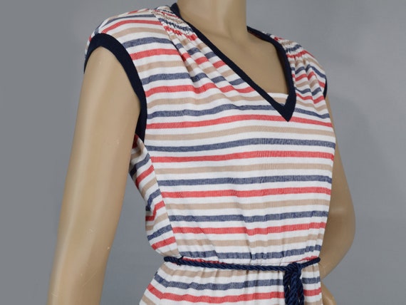 Red & Blue Striped Vintage 80s Dress Soft Heather… - image 5
