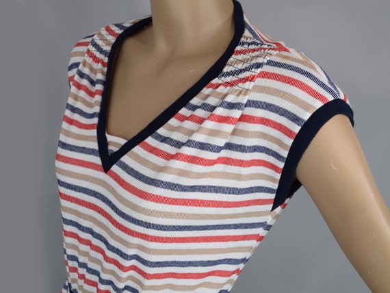 Red & Blue Striped Vintage 80s Dress Soft Heather… - image 4