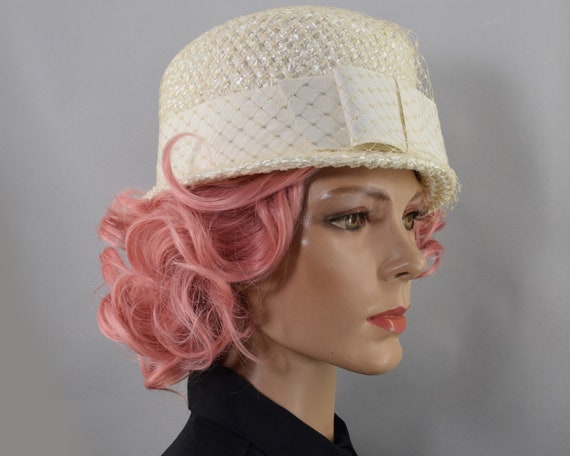 Vanilla Cream Lightweight Straw Vintage 60s Hat w… - image 4