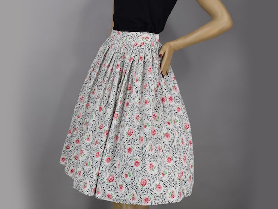 Pink & Gray Vintage 50s Full Skirt Floral Print X… - image 6