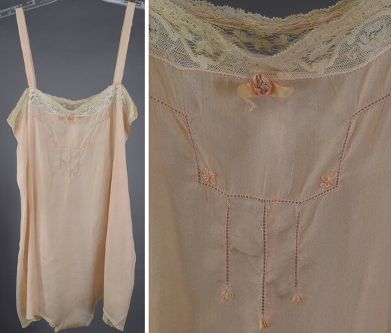 Flapper Era Pink Vintage 20s Silk Step-In Teddy Li