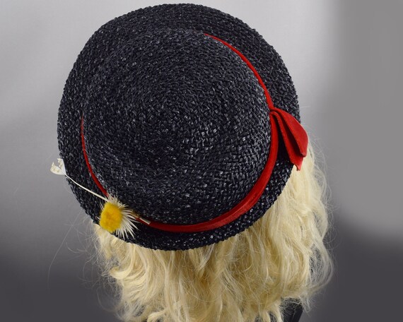 Black Straw Womens Boater Style Vintage 30s Tilt … - image 9