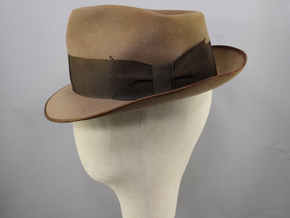 Brown Wide Brim Vintage 40s Fedora Hat Slightly D… - image 3