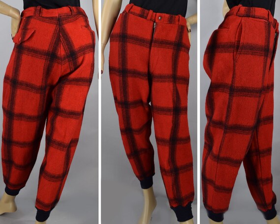 Red Plaid Wool Vintage 40s Hunting Pants by Utica