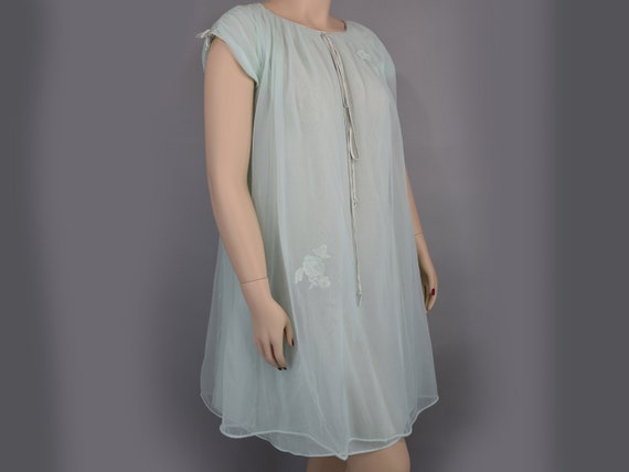 Pale Mint Green Sheer Vintage 60s Chiffon Nightie… - image 1