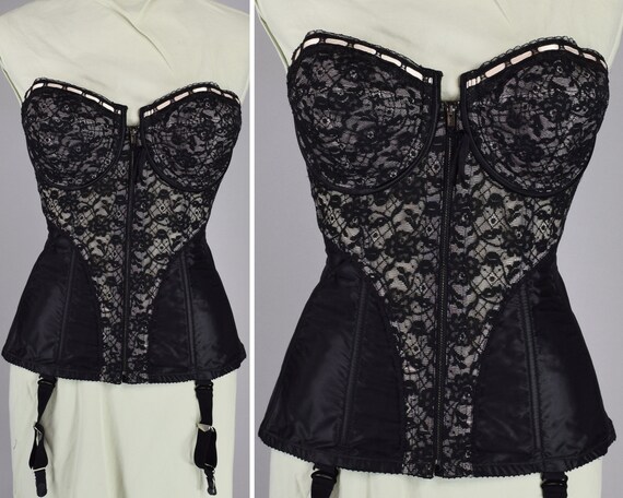Black & Pink Vintage 60s Merry Widow Corset by Lad
