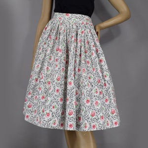 Pink & Gray Floral Print Vintage 50s Full Skirt Cotton XS S
