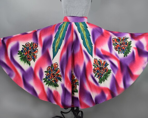 Purple & Pink Floral Vintage 50s Hand Painted Mexi