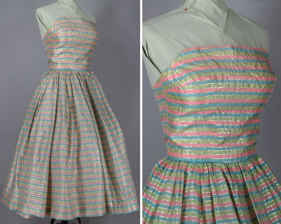 Pastel & Metallic Gold Striped Vintage 50s Straple