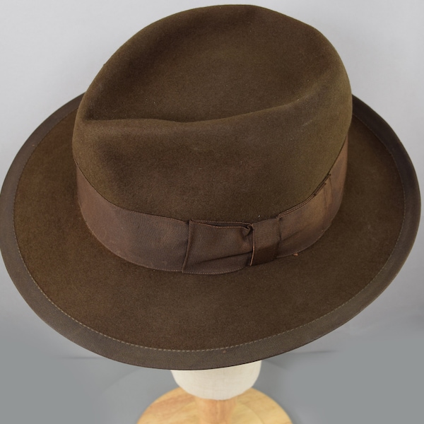 Brown Vintage 40s Fedora Stetson Medalist Three Way Hat with Wide Brim