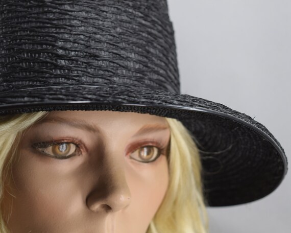 Black Straw & Patent Wide Brim Vintage 60s Hat - image 9