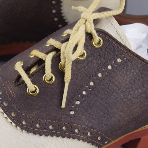 Disco Era Cream & Brown Saddle Oxford shops Vintage 70s Platform Shoes Unisex Womens 8 or 9 Mens 7 or 8