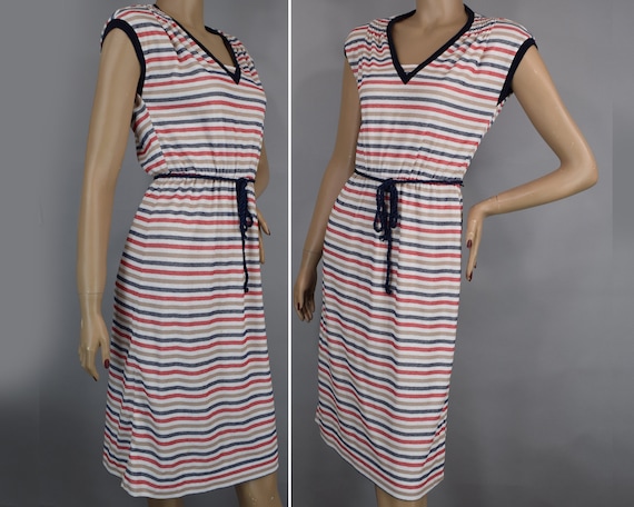 Red & Blue Striped Vintage 80s Dress Soft Heather… - image 2