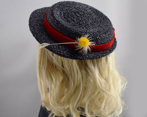 Black Straw Womens Boater Style Vintage 30s Tilt … - image 2