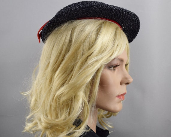 Black Straw Womens Boater Style Vintage 30s Tilt … - image 4