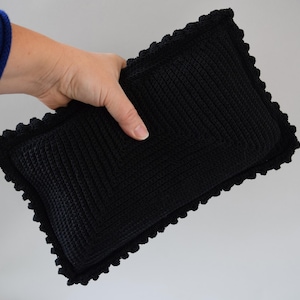 Black Corde Vintage 40s Purse Crocheted Rectangular Handbag Clutch