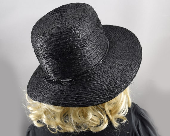 Black Straw & Patent Wide Brim Vintage 60s Hat - image 5