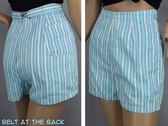 Light Blue & White Striped High Waist Vintage 50s… - image 5