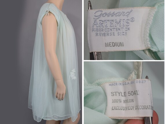 Pale Mint Green Sheer Vintage 60s Chiffon Nightie… - image 5