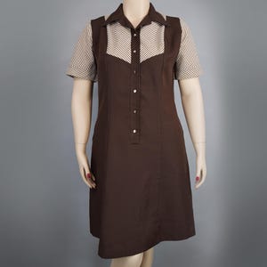 Brown & Check Vintage 70s 80s Uniform Dress Diner Waitress Maid XL