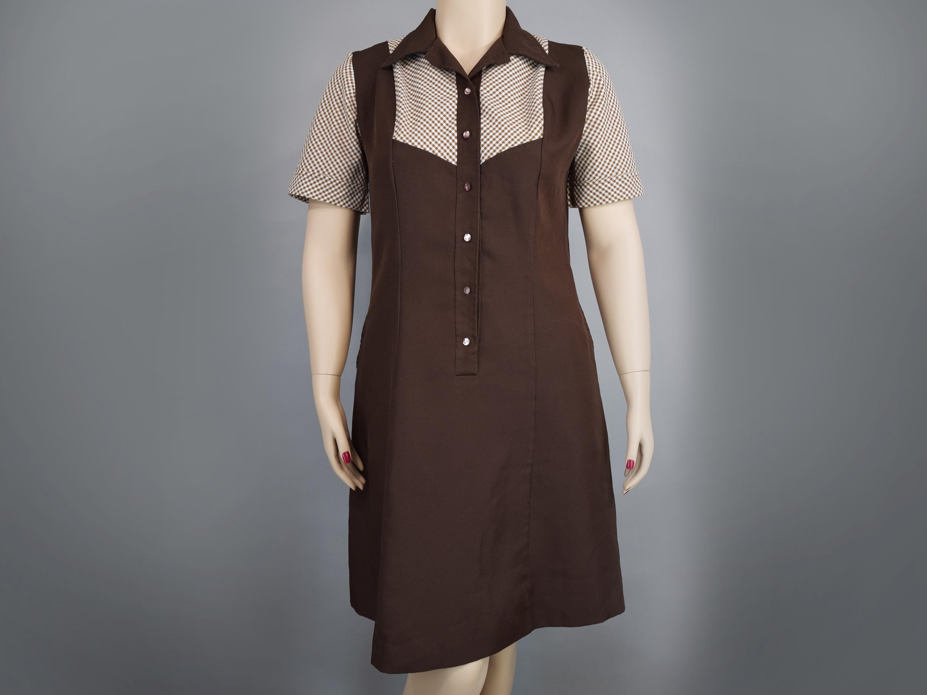 Brown & Check Vintage 70s 80s Uniform Dress Diner Waitress Maid XL - Etsy