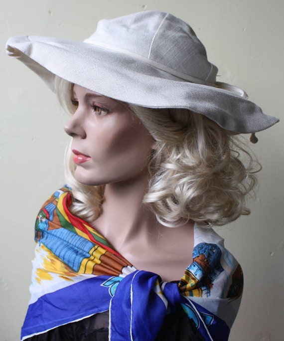 Summer Chic Vintage 70s Wide Brim Hat Cream Linen